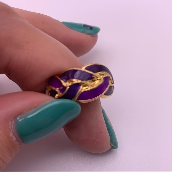 Purple Gold Toned C Hoop Earrings - Picture 8 of 10